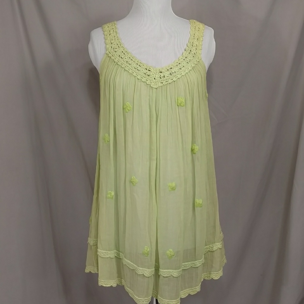 Letarte Trapeze Dress Beach Resort Wear Cotton Med Lime Green Mini Cover Up